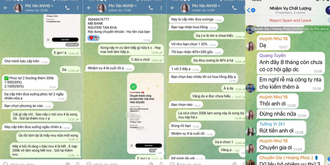 Lừa đảo qua Telegram bằng tin nhắn làm nhiêm vụ