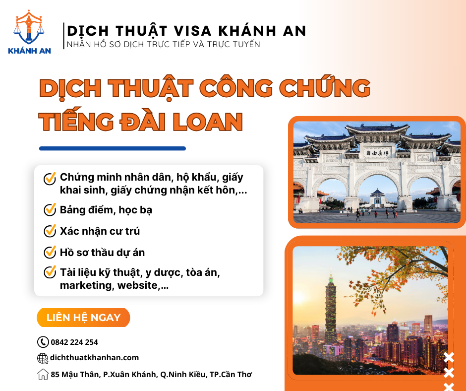 Dịch thuật công chứng tiếng Đài Loan tại Cần Thơ - Dịch thuật Khánh An