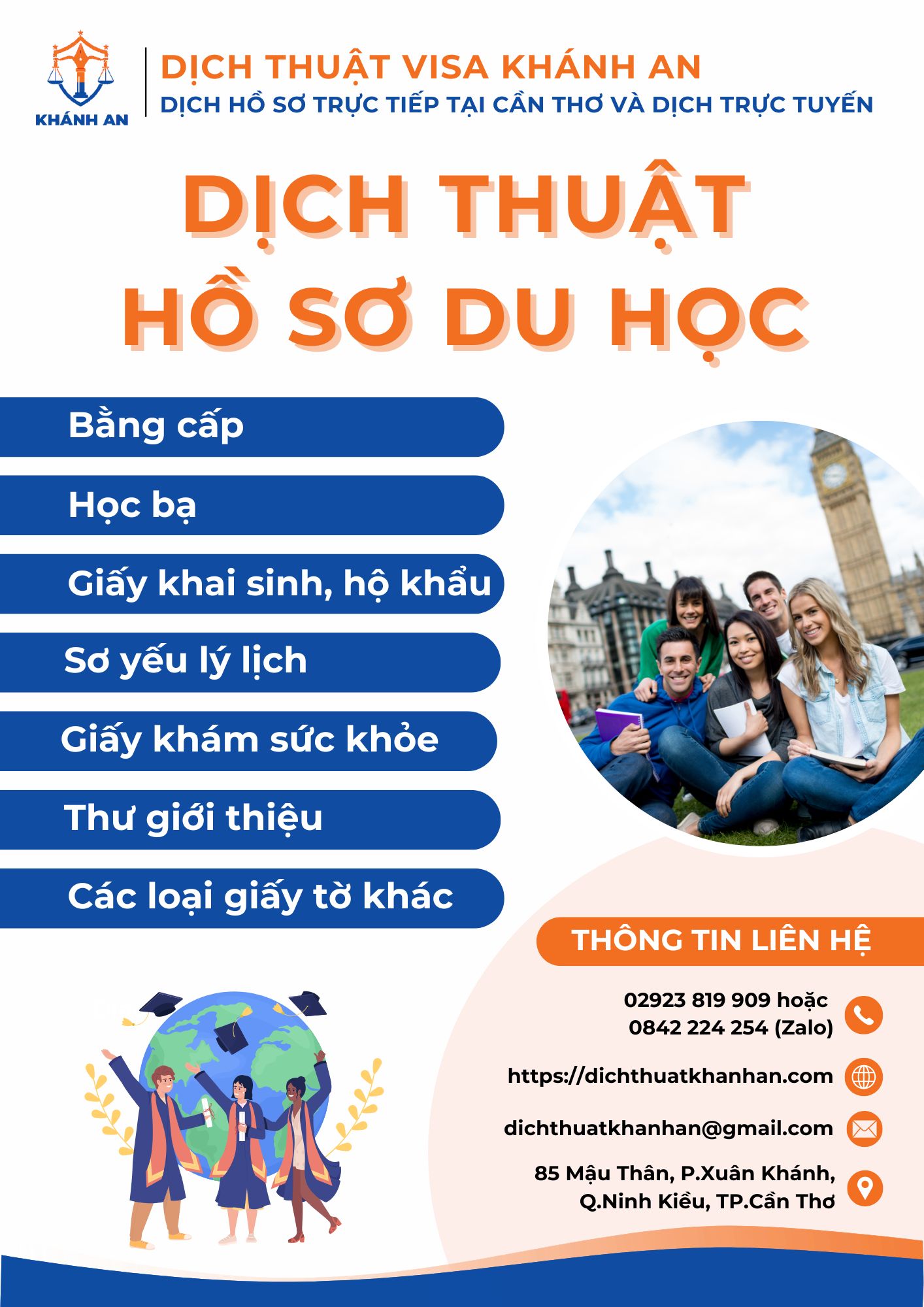 Dịch thuật hồ sơ du học tại Cần Thơ - Dịch thuật Khánh An