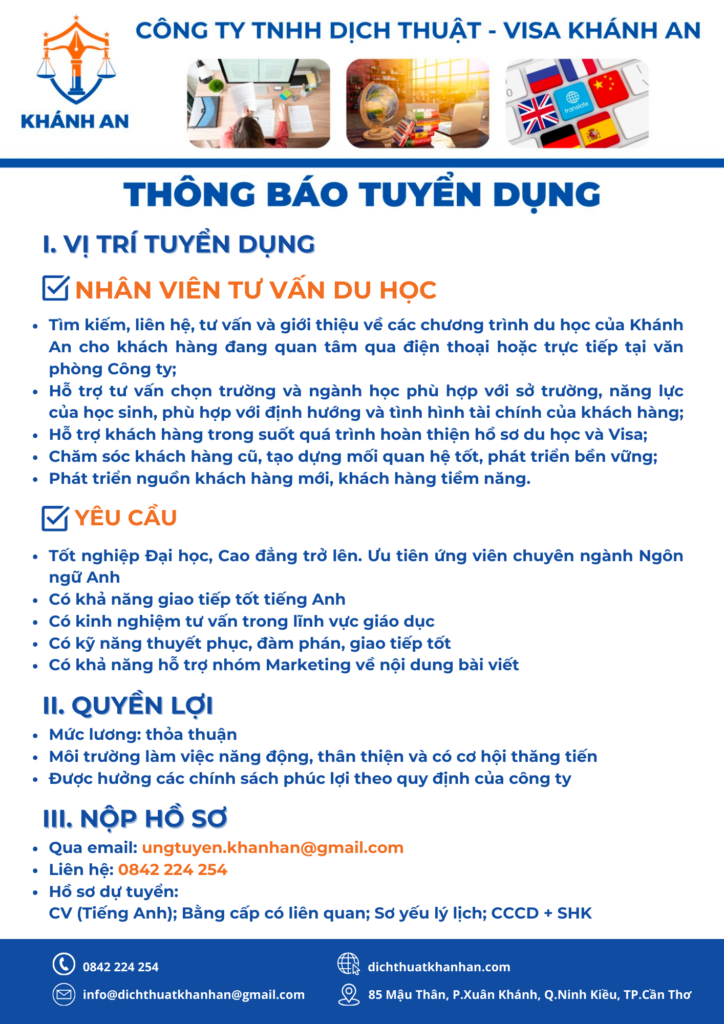 Tuyển dụng Nhân Viên Tư Vấn Du Học