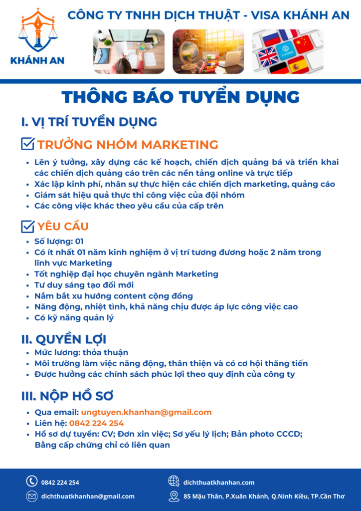 Tuyển dụng Trưởng nhóm Marketing